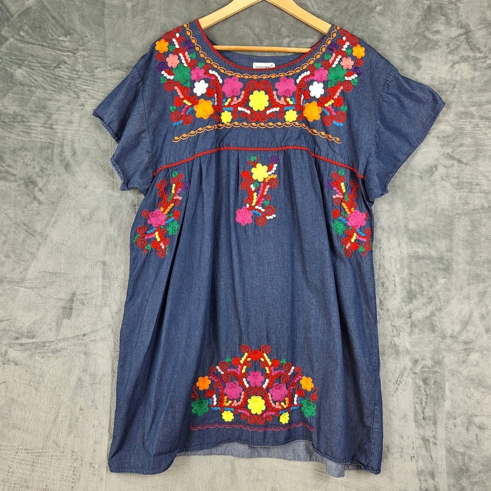 YZXDORWJ Dress 4XL Boho Festival Hippie Embroidered Floral Mexican Peasant Mini